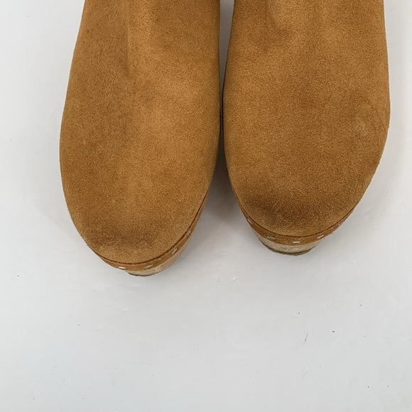 Free People Bungalow Wood clog ankle boots brown suede leather strap cross 40 10 - Picture 3 of 7